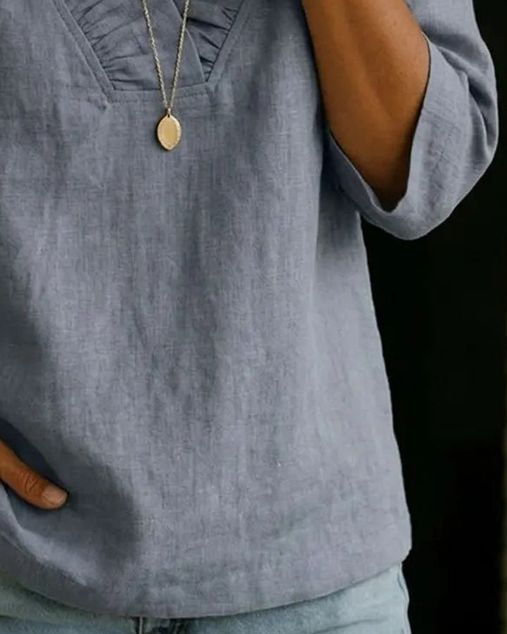 Elianne - Blusa Com Decote Em V e Folhos