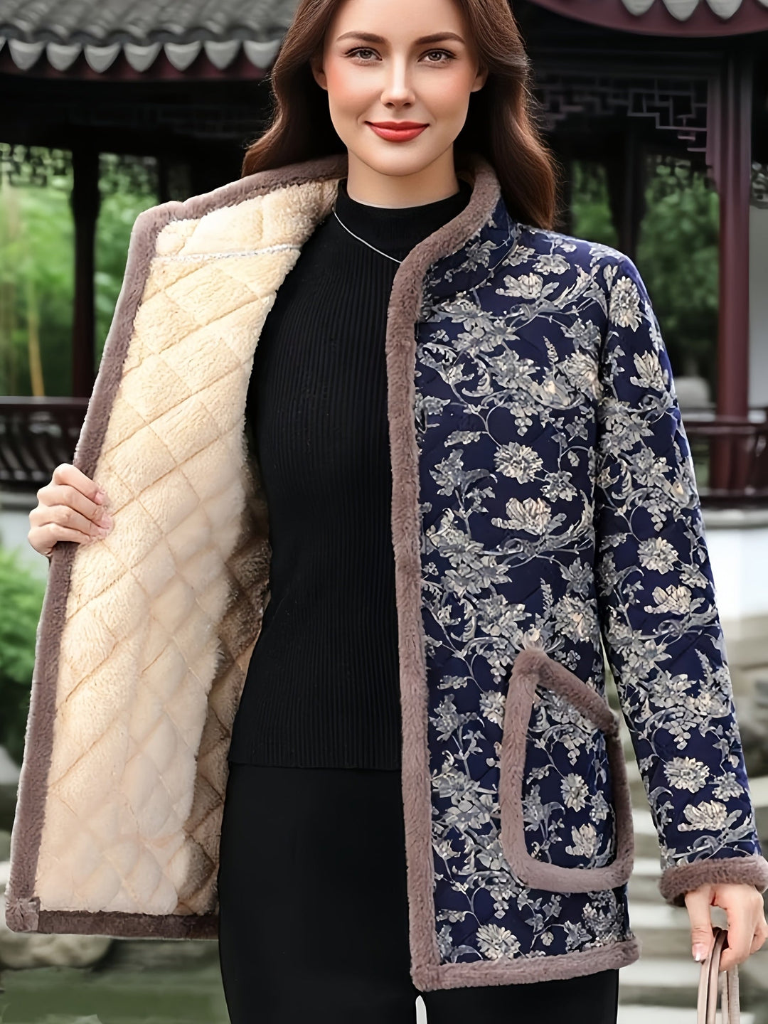 Mayte - Casaco De Inverno Com Padrão Floral E Botões