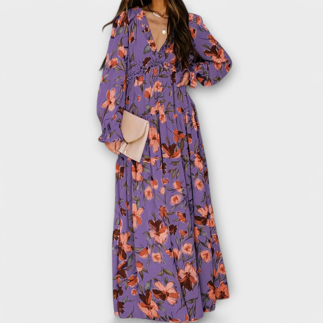 Lukrecija - Vestido longo Com Estampa Floral e Decote em V