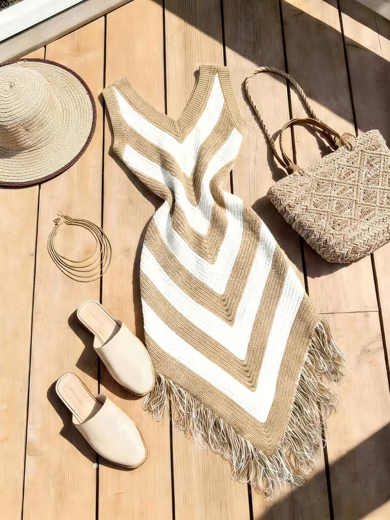Foley - Vestido De Praia Elástico Com Bainha Com Franjas