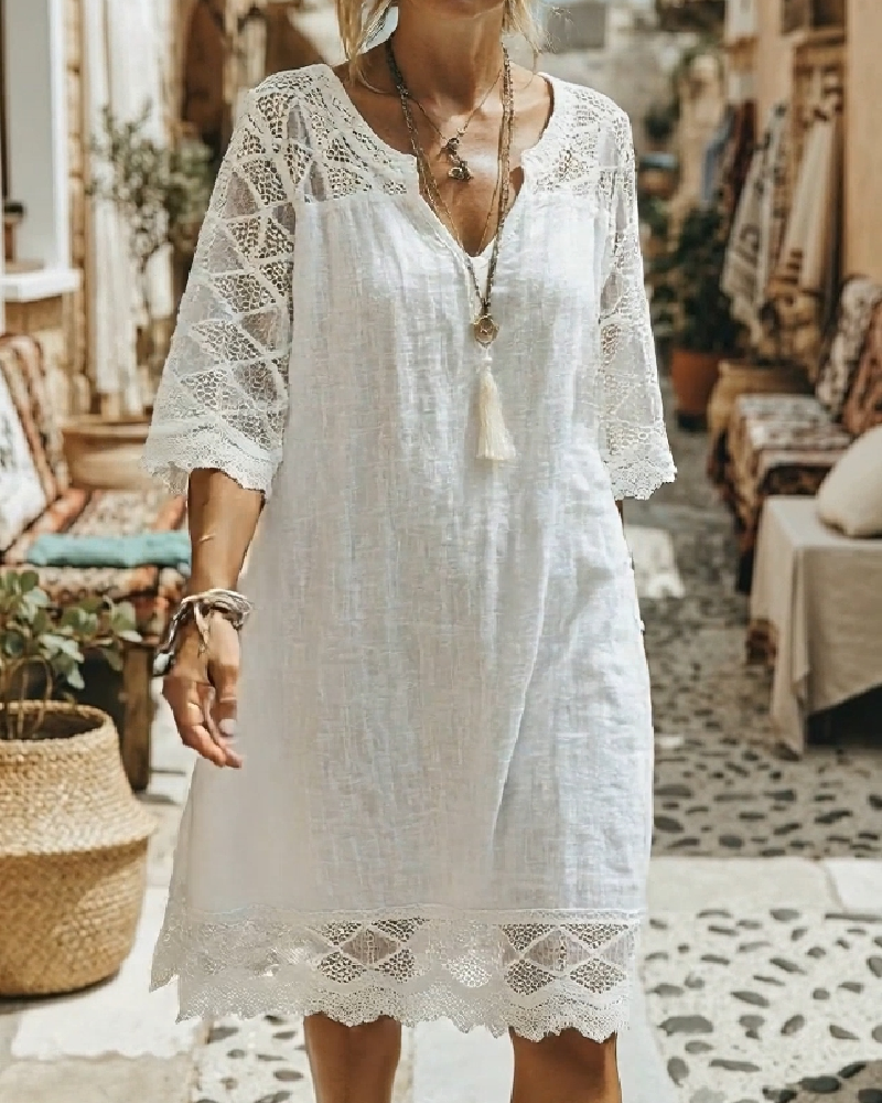 Kilina - Vestido Com Decote Em V e Patchwork De Renda
