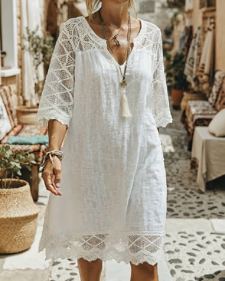 Kilina - Vestido Com Decote Em V e Patchwork De Renda