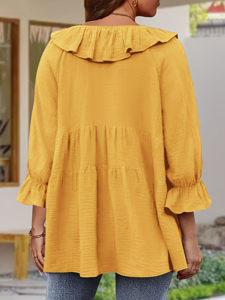 Garbine - Blusa Elegante Com Gola Com Folhos