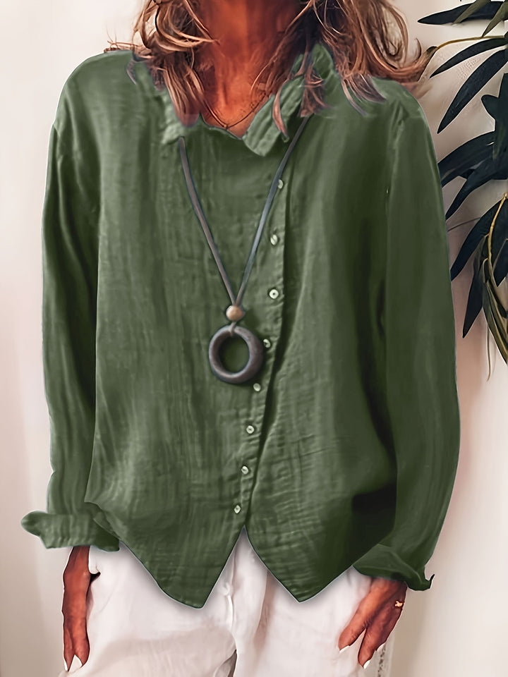 Ristia - Blusa Casual De Manga Comprida Com Botões