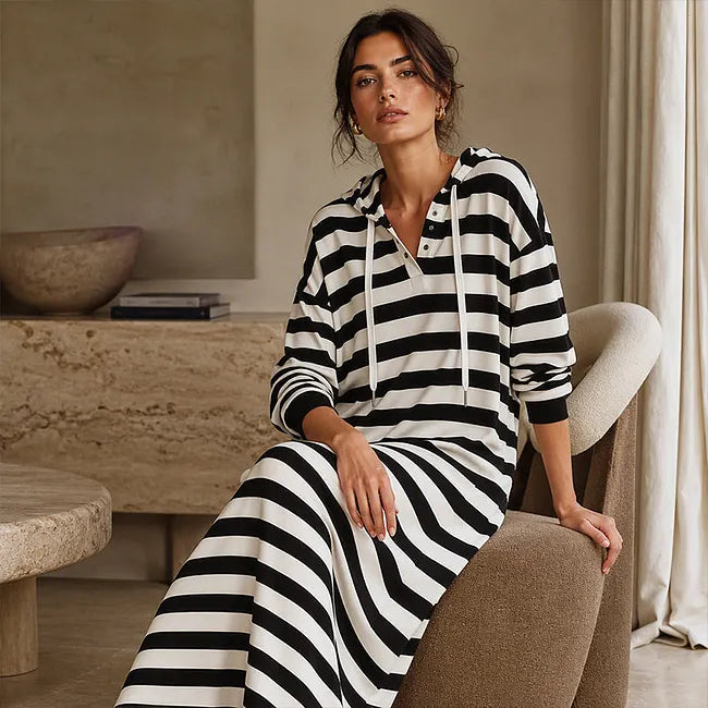 Zeynep - Vestido Camisola Com Capuz Às Riscas