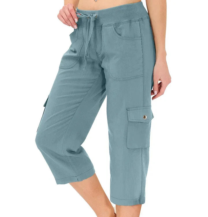 Mileni - Calças Capri Confortáveis De Cintura Alta Com Bolsos Práticos