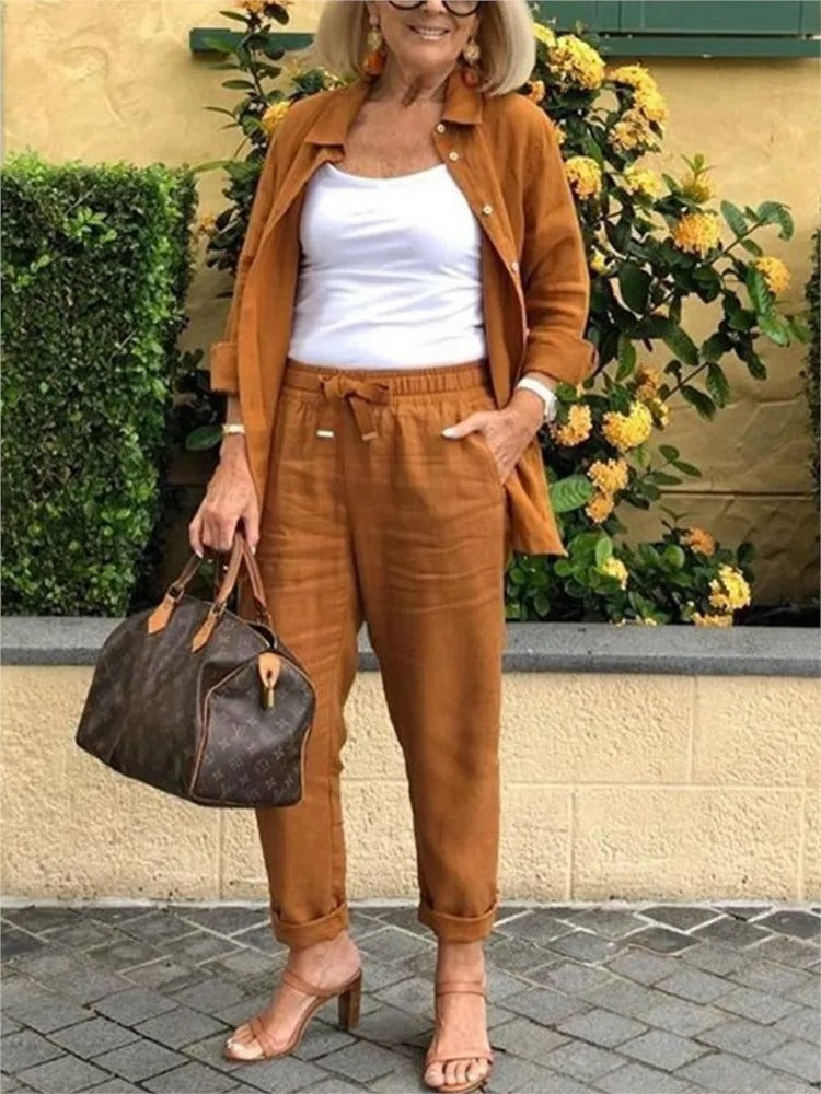 Henna - Conjunto de Camisa de Manga Comprida e Calças