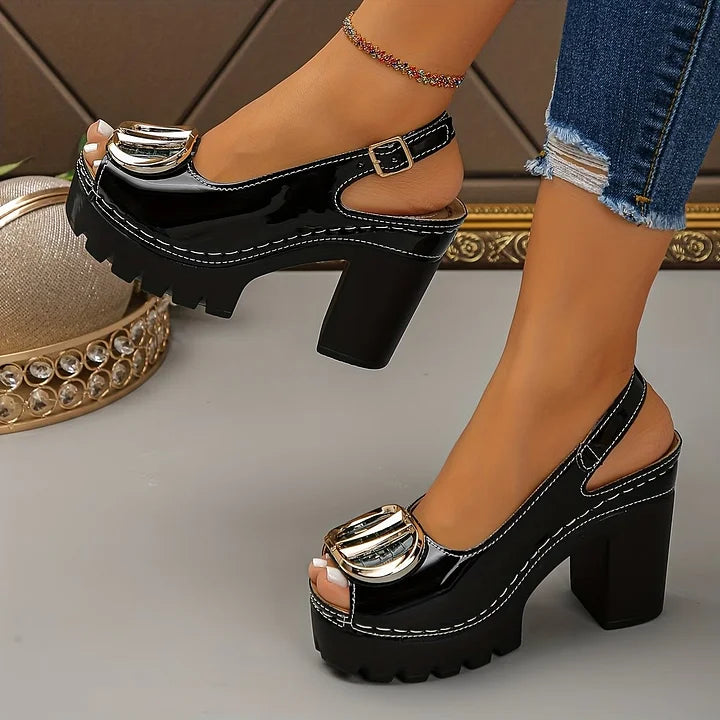 Megyn - Sapatos de Salto Alto Com Fivela Metálica Vintage