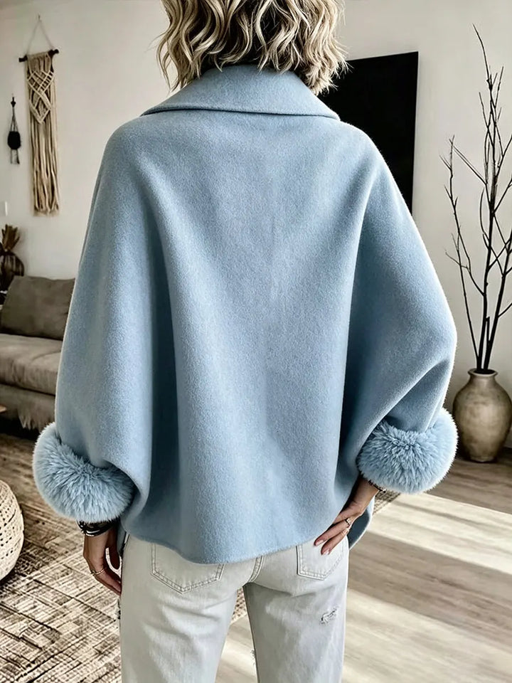 Mikila - Faux Fur Cuff Asymmetric Wool-Blend Jacket