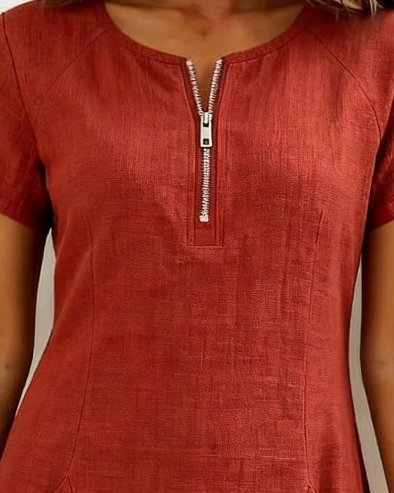 Krystan - Vestido Prático de Manga Curta Com Fecho Frontal