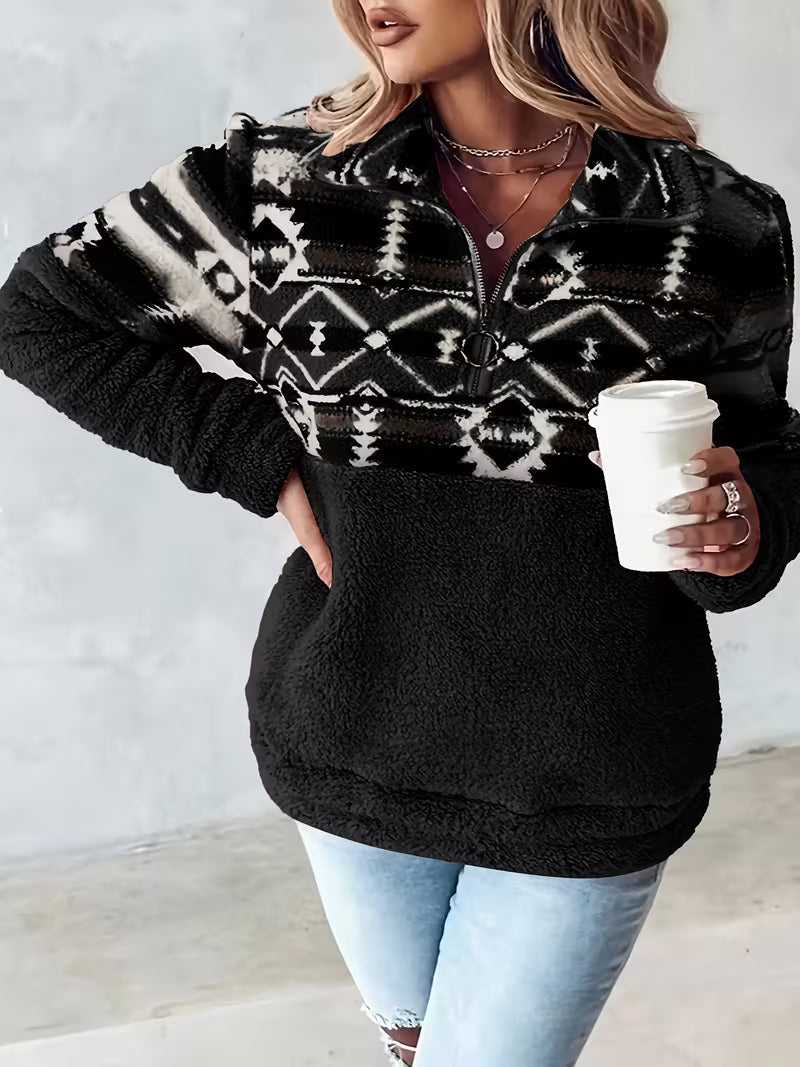 Limina - Camisola Teddy com meio fecho e padrão geométrico