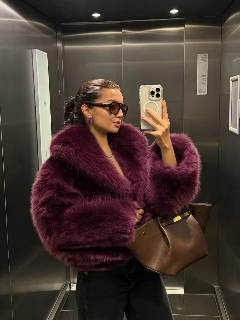 Jorida - Casaco Curto Oversized Com Lapelas, Em Pele Sintética