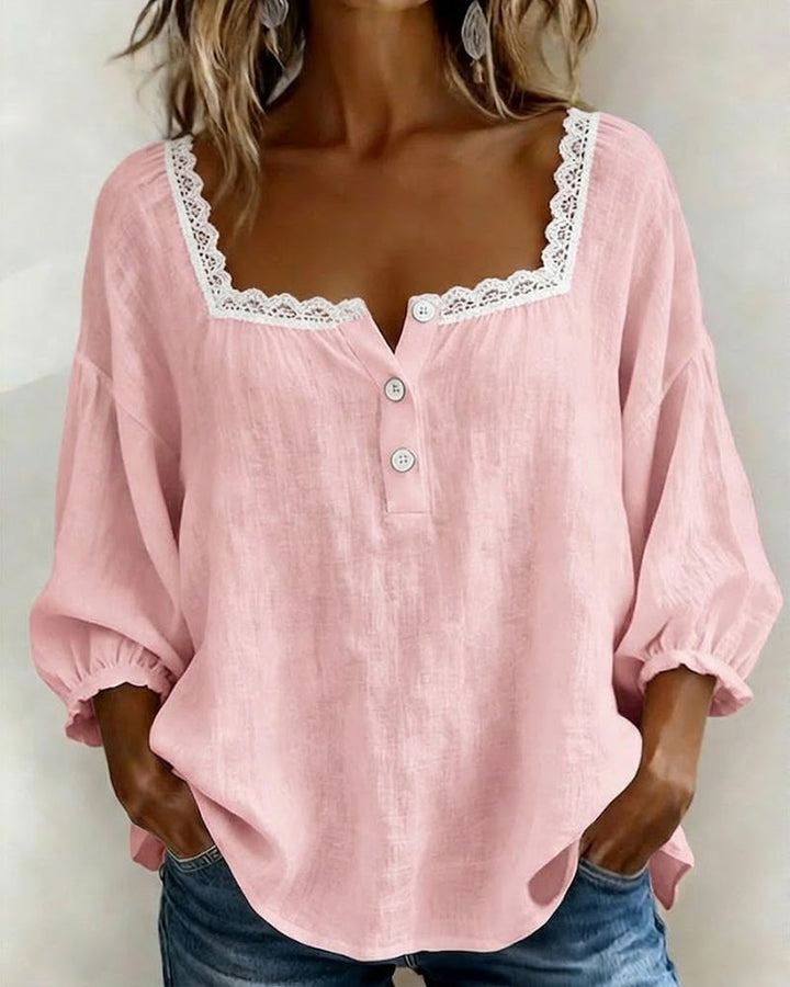 Yana - Blusa De Renda Com Decote Quadrado E Mangas Bufantes