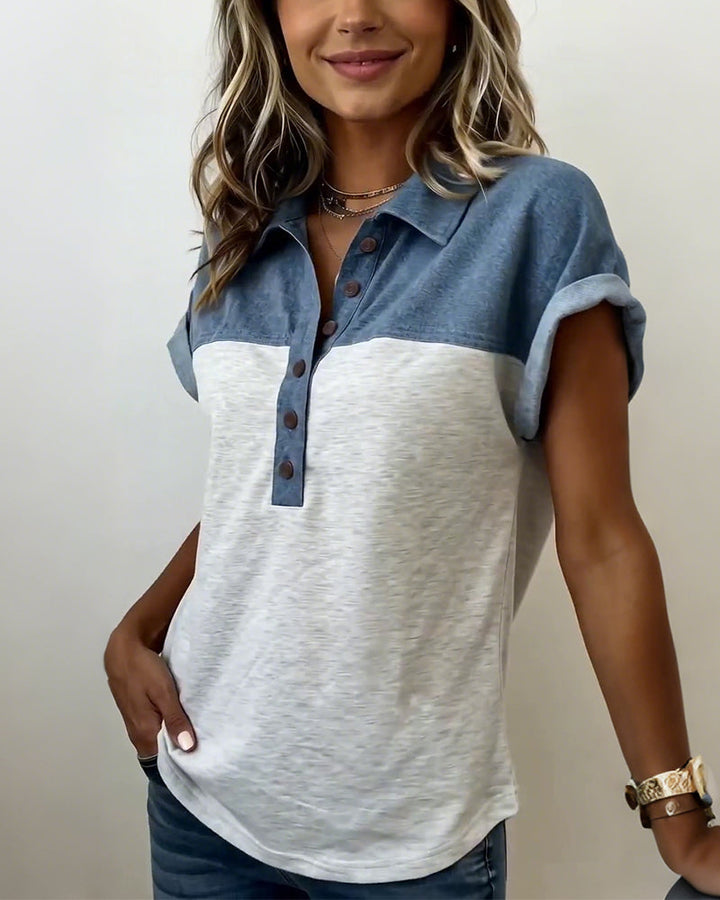 Myleena - Camiseta Em Patchwork Com Gola Virada Para Baixo