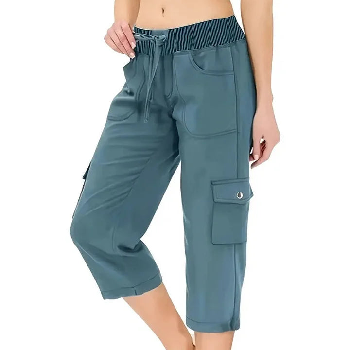Mileni - Calças Capri Confortáveis De Cintura Alta Com Bolsos Práticos