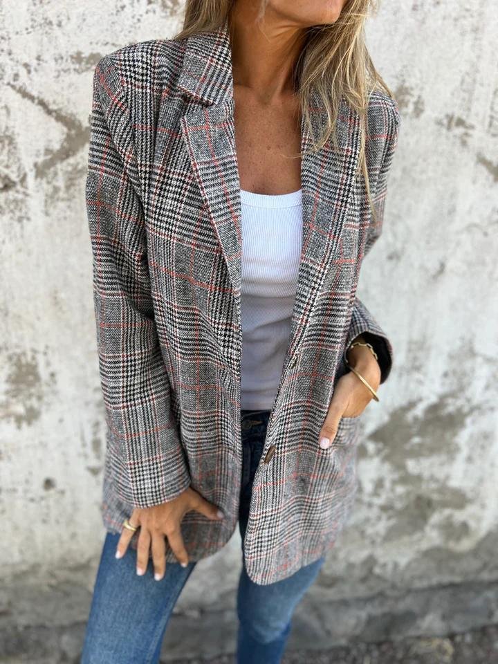 Basia - Blazer De Inverno Elegante a Xadrez