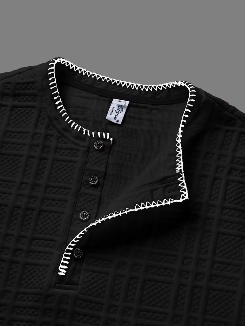 Layton - Camiseta Henley De Manga Curta Com Textura