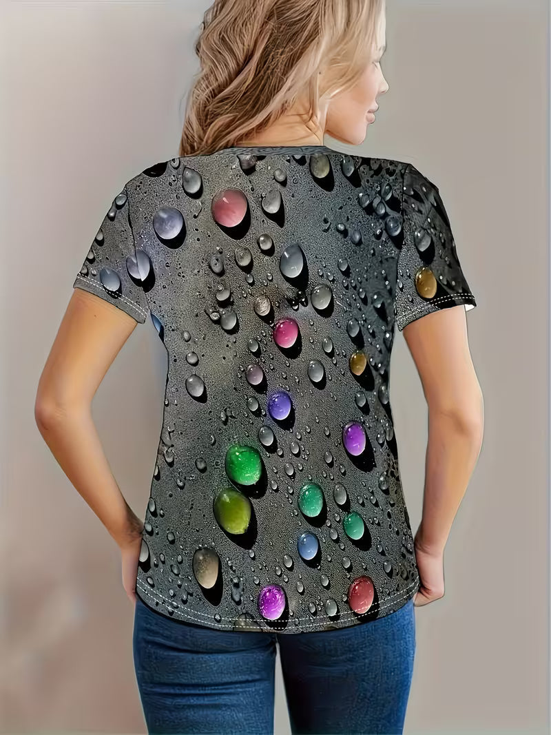 Ishadini - Camiseta Casual de Manga Curta Com Gola Redonda