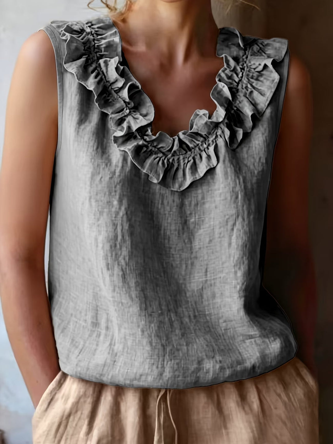 Safiya - Blusa SEM Mangas Com Decote Com Folhos