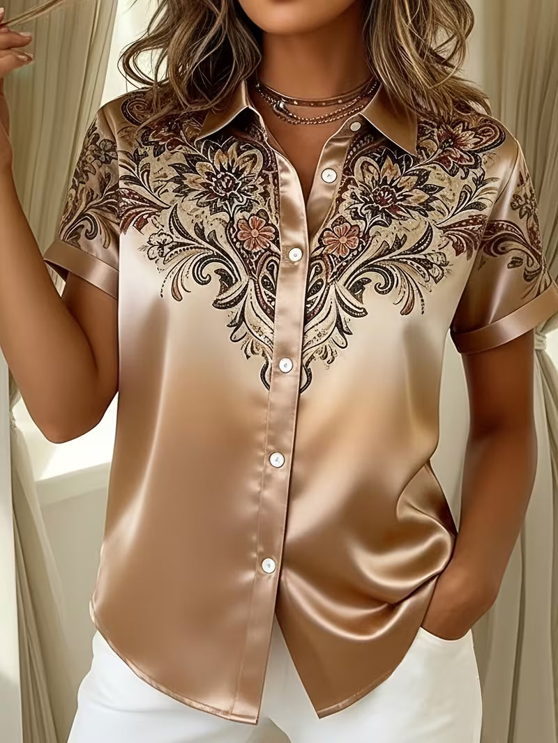 Zirmela - Blusa De Cetim Com Estampado Floral e Botões