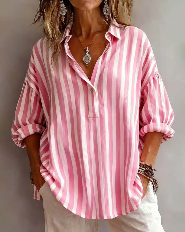 Jessy - Blusa Larga às Riscas Com Gola