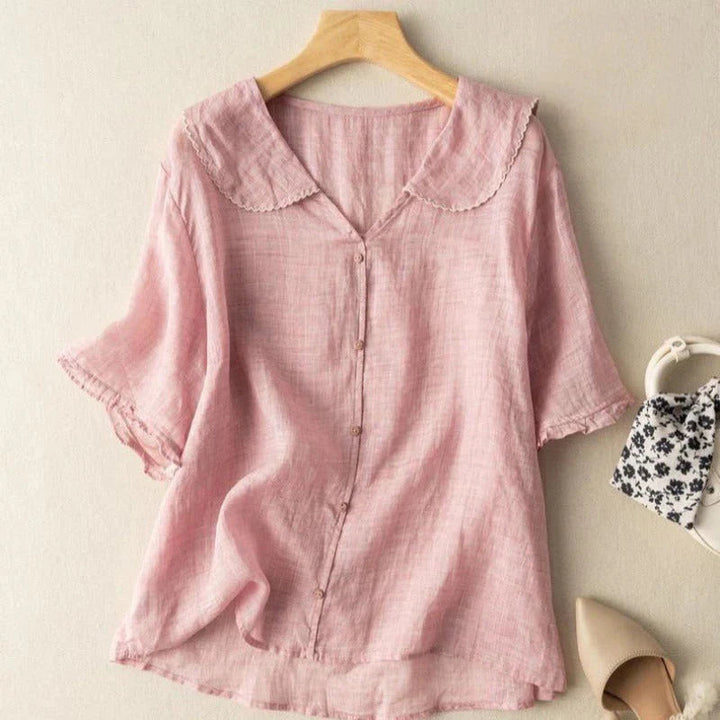 Sotiria - Blusa Elegante De Manga Curta Em Linho