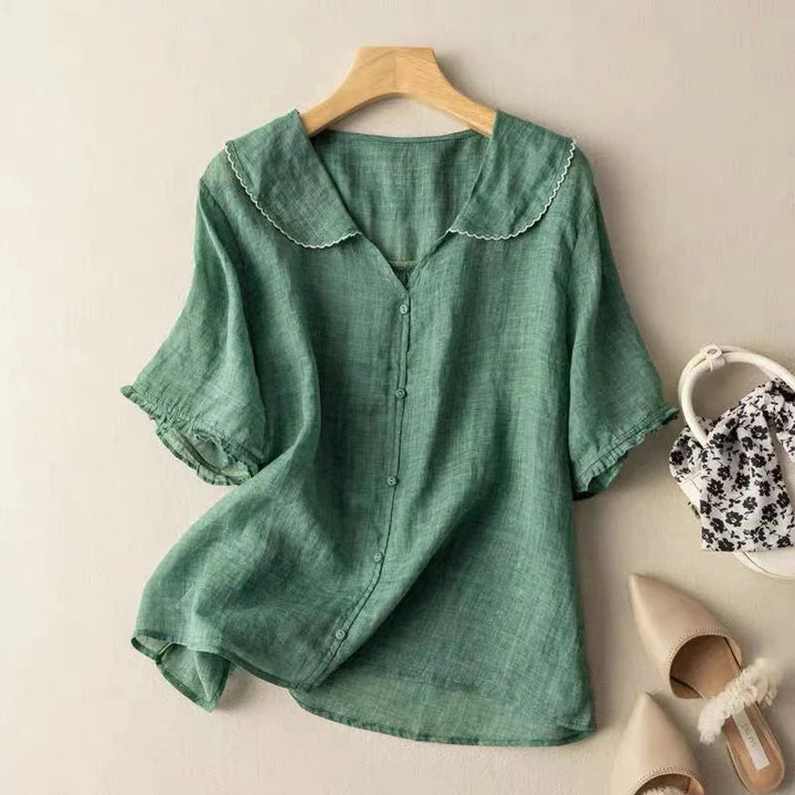 Sotiria - Blusa Elegante De Manga Curta Em Linho