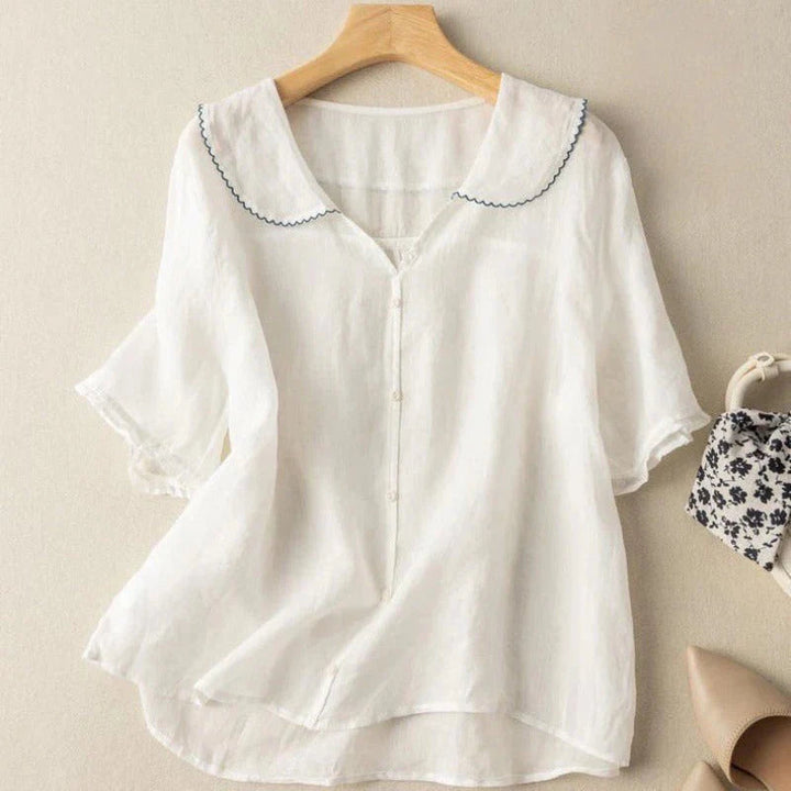 Sotiria - Blusa Elegante De Manga Curta Em Linho