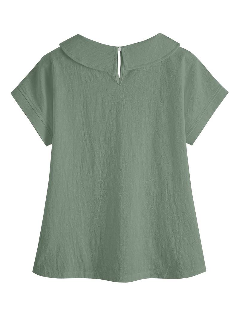 Krischelle - Camisola De Manga Curta Com Encaixe De Renda Na Iapela