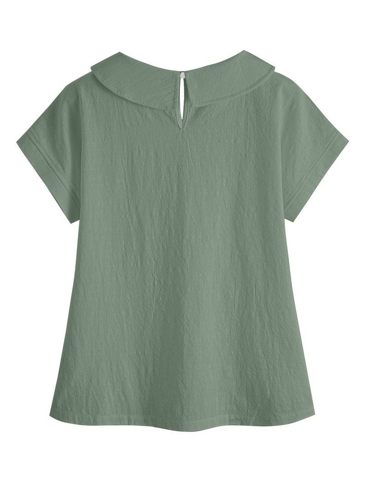 Krischelle - Camisola De Manga Curta Com Encaixe De Renda Na Iapela
