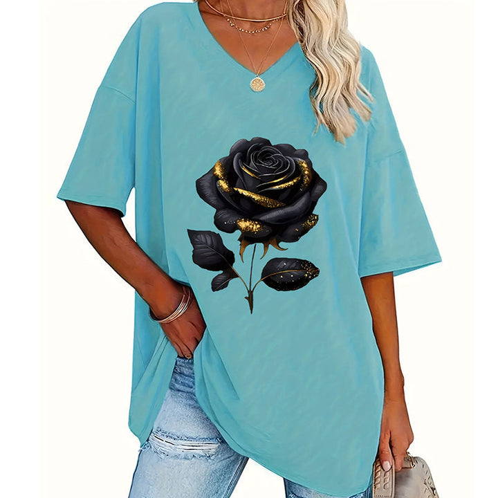 Aijia - T-camisa Com Decote Em V E Estampado De Rosas