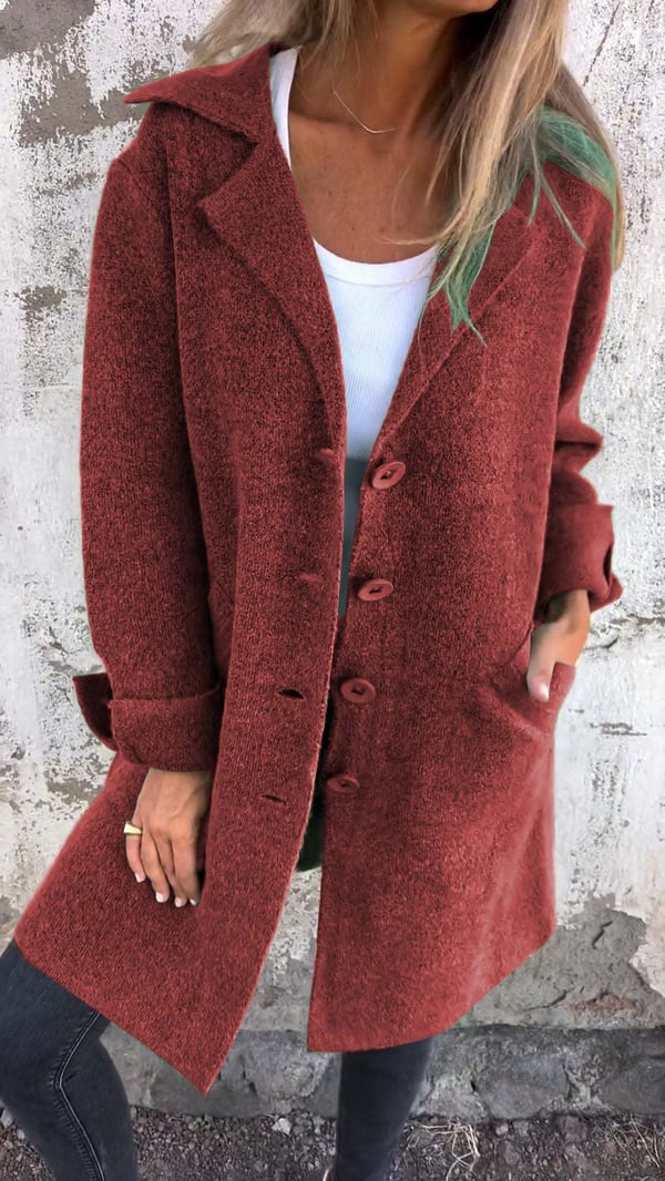 Baylea - Casaco Longo Casual de lã Com Lapela e Botões Simples