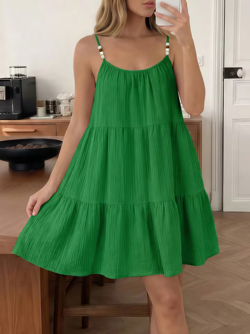 Masley - Mini Vestido de Corte Largo Com Alças Finas
