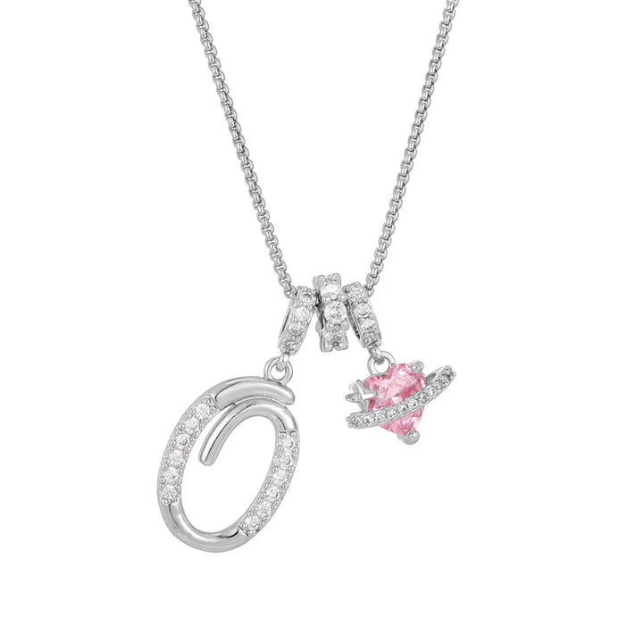 Nerute - Colar Com Inicial e Pingente em Forma de Coração Rosa