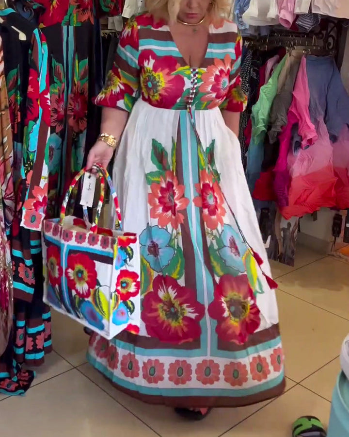Nerijaa - Vestido Floral Com Decote Em V Profundo