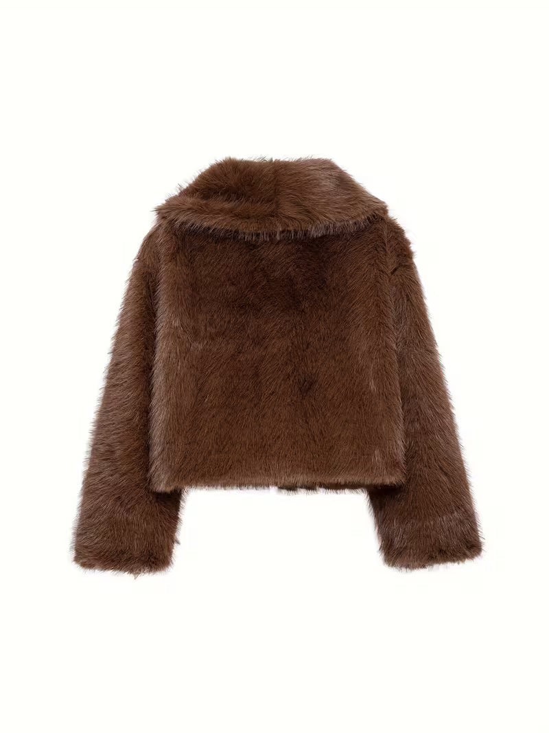 Jorida - Casaco Curto Oversized Com Lapelas, Em Pele Sintética