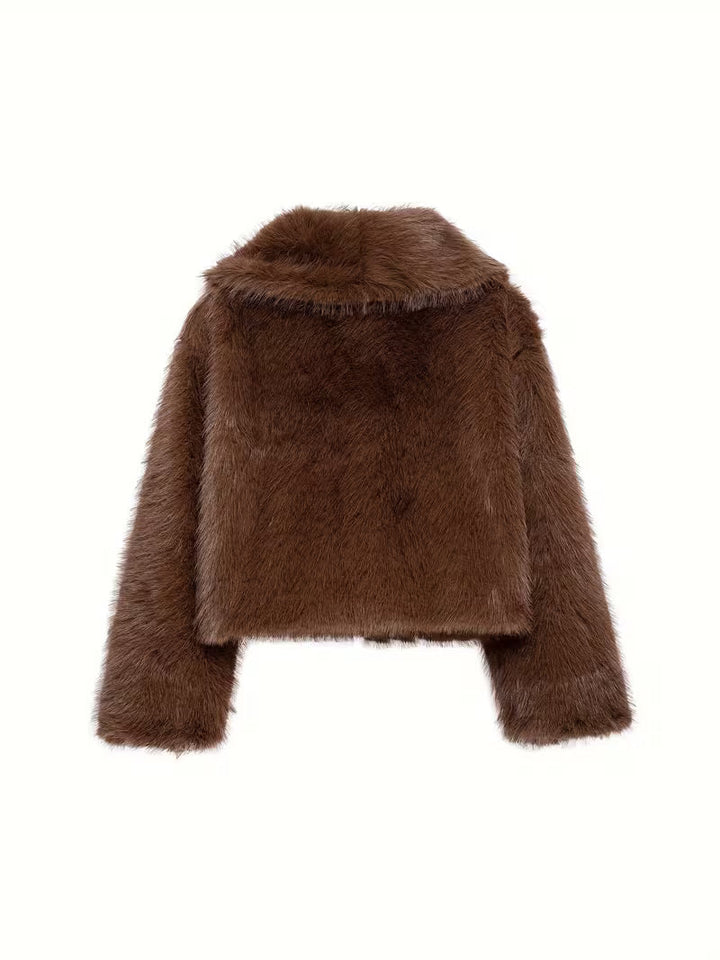 Jorida - Casaco Curto Oversized Com Lapelas, Em Pele Sintética