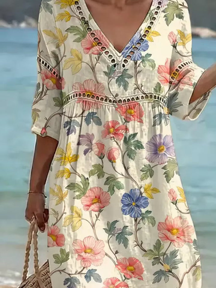 Nona - Vestido De Algodão E Linho Com Estampado Floral