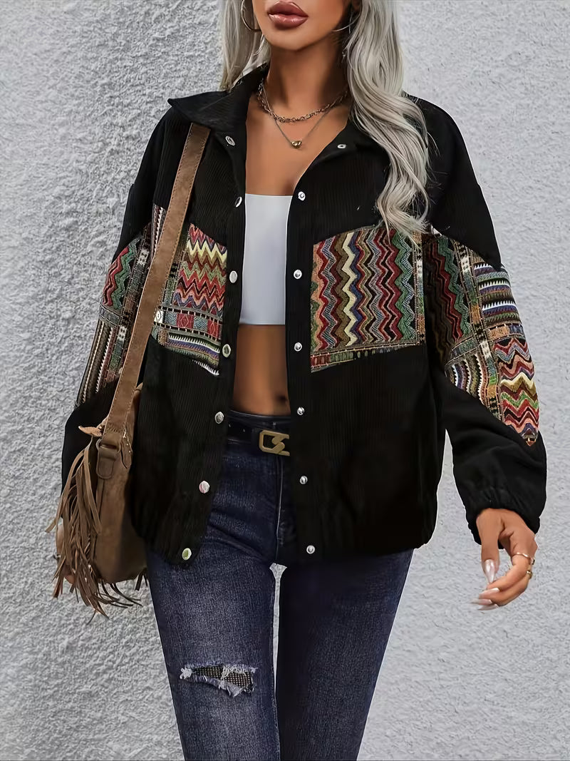 Denyque - Casaco Com Patchwork Geométrico Multicolorido e Lapelas