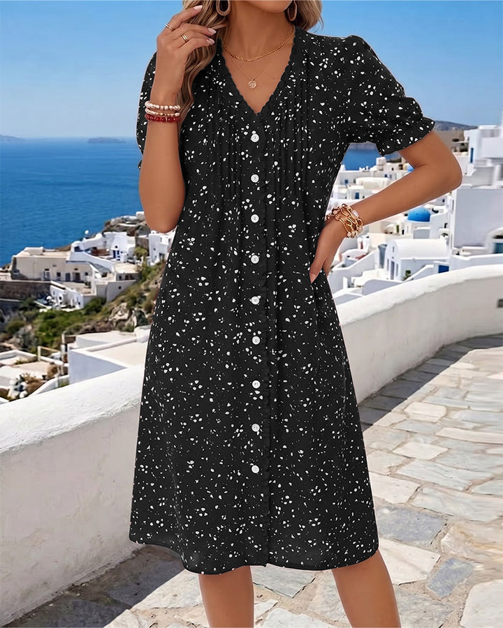 Dayma - Vestido Floral Com Decote Em V E Botões Na Frente