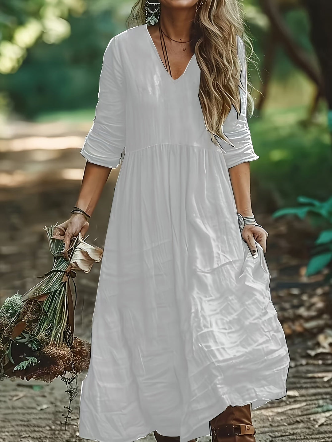 Shirron - Vestido Comprido Elegante Com Decote em V