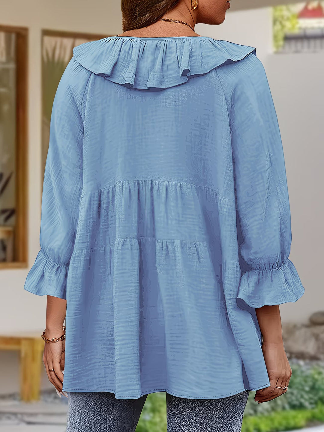 Garbine - Blusa Elegante Com Gola Com Folhos