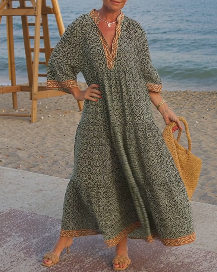 Amandi - Vestido Maxi Com Decote em V Estampado