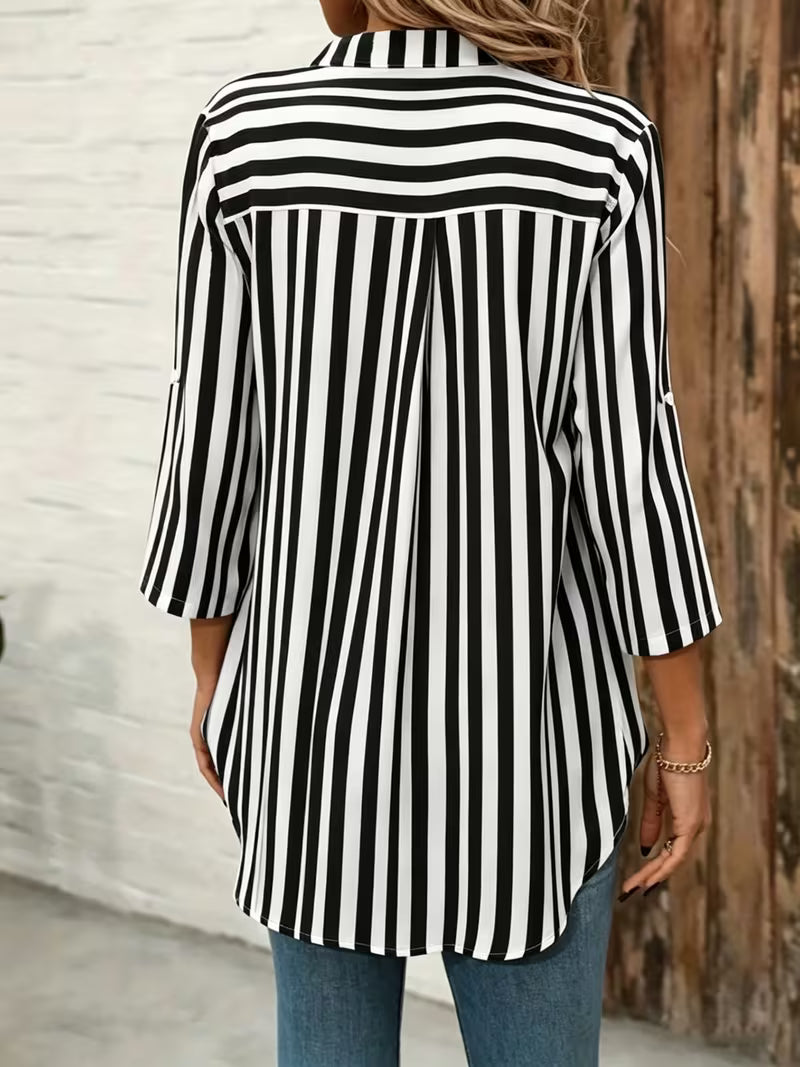 Elika - Camisola Larga Às Riscas Com Decote Em V