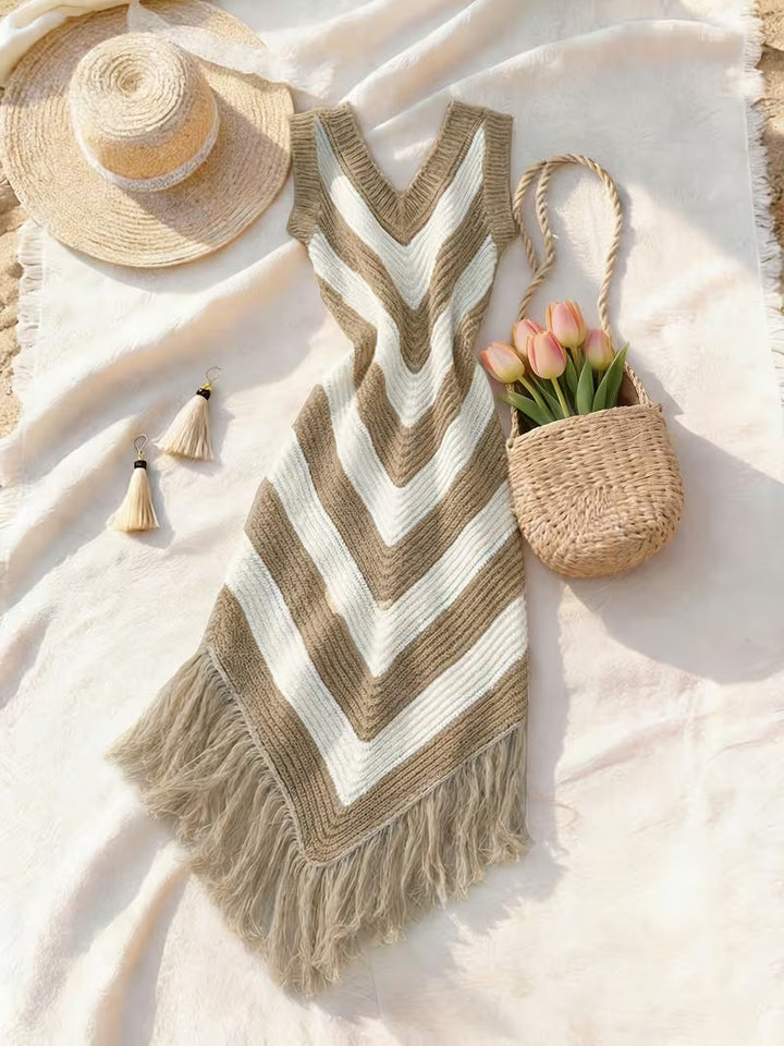 Foley - Vestido De Praia Elástico Com Bainha Com Franjas