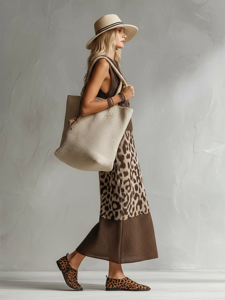 Ameliae - Vestido Midi em Malha com Padrão Leopardo