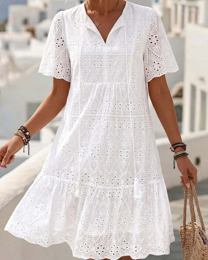 Aphinya - Vestido Com Rendilhado E Mangas Curtas