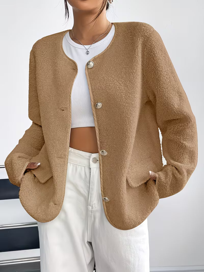 Viktorija - Casaco Elegante Com Gola Redonda e Botões