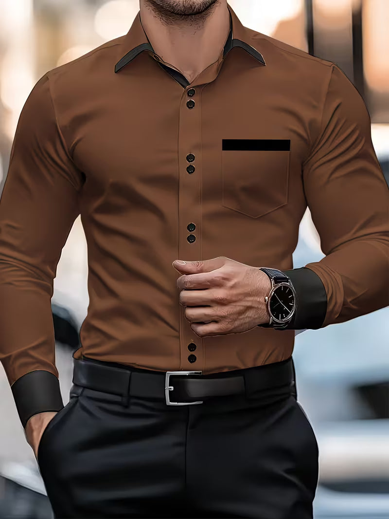 Zigmas - Camisa Elegante de Manga Comprida Com Botões