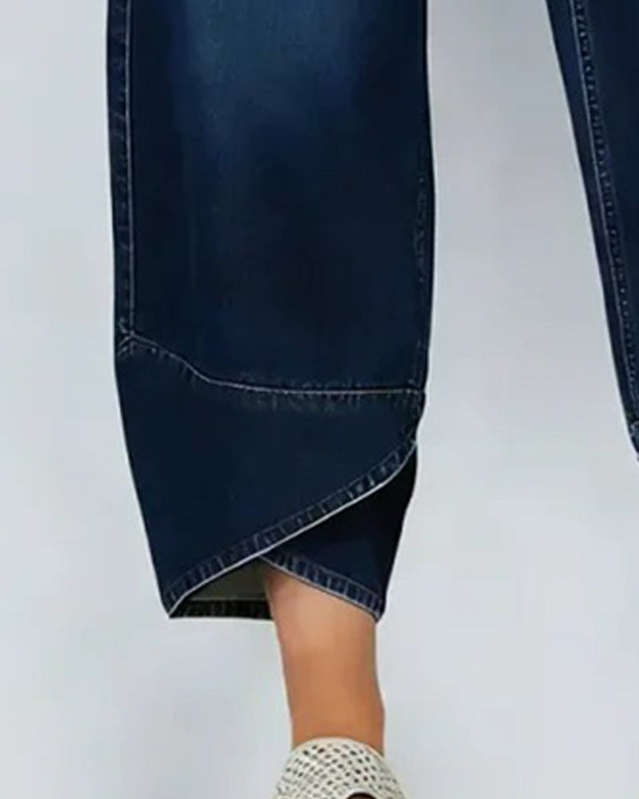 Synira - Calça De Ganga Recortada Casual De Pernas Largas